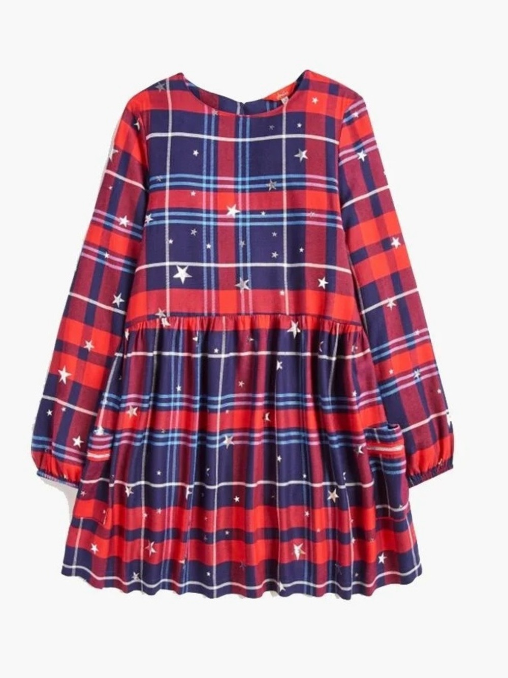 Joules Girls Rowena Dress Size 9-10 Years Long Sleeve Plaid Stars Red Blue NWT